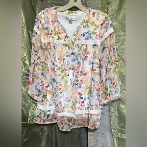 Christopher & Banks Wo Sz M Butterfly/Floral Blouse Translucent